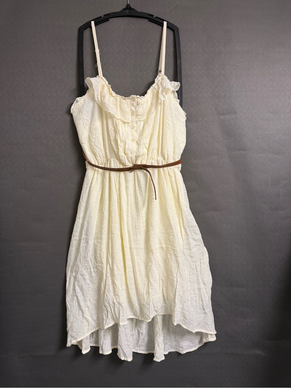 New Look Cream Ivory Bohemian Ruffle High-Low Dress with belt Sz 2X NWT